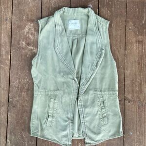 Mudd Vintage Sage Green Open Front Vest w Drawstring and Pockets